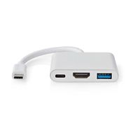 USB Multi-Port Adapter | USB 3.2 Gen 1 | USB-C™ Male | HDMI™ Output / USB-A Female / USB-C™ Female | 5 Gbps | 0.10 m | Round | Nickel Plated | PVC | White | Box