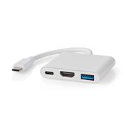 USB Multi-Port Adapter | USB 3.2 Gen 1 | USB-C™ Male | HDMI™ Output / USB-A Female / USB-C™ Female | 5 Gbps | 0.10 m | Round | Nickel Plated | PVC | White | Box