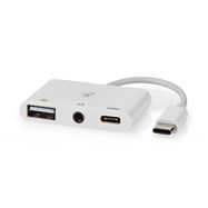 USB Multi-Port Adapter | 3-in-1 | USB 2.0 | USB-C™ Male | USB-A Female / USB-C™ Female / 3.5 mm Female | 480 Mbps | 0.10 m | Round | Nickel Plated | PVC | White | Box
