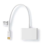 USB Multi-Port Adapter | 2-in-1 | USB 3.2 Gen 1 | USB-C™ Male | 2x USB-A | 1000 Mbps | 0.20 m | Round | Nickel Plated | PVC | White | Blister