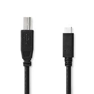 USB Cable | USB 2.0 | USB-C™ Male | USB-B Male | 480 Mbps | Nickel Plated | 1.00 m | Round | PVC | Black | Label