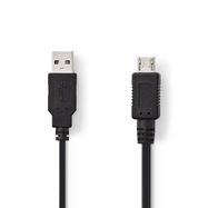 USB Cable | USB 2.0 | USB-A Male | USB Micro-A | 480 Mbps | Nickel Plated | 2.00 m | Round | PVC | Black | Polybag