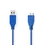 USB Cable | USB 3.2 Gen 1 | USB-A Male | USB Micro-B Male | 5 Gbps | Nickel Plated | 5.00 m | Round | PVC | Blue | Envelope