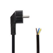 Power Cable | Plug with earth contact male | Open | Angled | Straight | Nickel Plated | 1.80 m | Round | Neoprene | Black | Label