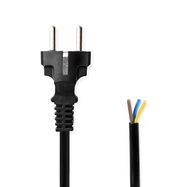 Power Cable | Plug with earth contact male | Open | Straight | Straight | Nickel Plated | 3.00 m | Round | PVC | Black | Label