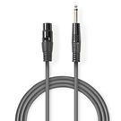 Unbalanced Audio Cable | XLR 3-Pin Female | 6.35 mm Male | Nickel Plated | 10.0 m | Round | PVC | Dark Grey | Gift Box
