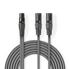Balanced Audio Cable | 2x XLR 3-Pin Male | XLR 3-Pin Female | Nickel Plated | 1.50 m | Round | PVC | Dark Grey | Carton Sleeve