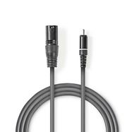 Unbalanced Audio Cable | XLR 3-Pin Male | RCA Male | Nickel Plated | 3.00 m | Round | PVC | Dark Grey | Carton Sleeve