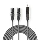 Balanced Audio Cable | 2x XLR 3-Pin Male | 3.5 mm Male | Nickel Plated | 3.00 m | Round | PVC | Dark Grey | Carton Sleeve
