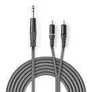 Stereo Audio Cable | 6.35 mm Male | 2x RCA Male | Nickel Plated | 1.50 m | Round | Dark Grey | Carton Sleeve