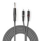 Stereo Audio Cable | 6.35 mm Male | 2x RCA Male | Nickel Plated | 3.00 m | Round | Dark Grey | Carton Sleeve