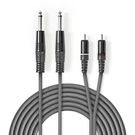 Stereo Audio Cable | 2x 6.35 mm Male | 2x RCA Male | Nickel Plated | 1.50 m | Round | Dark Grey | Carton Sleeve