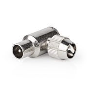 IEC (Coax) Connector | Angled 90° | Male | Nickel Plated | 75 Ohm | Screw | Cable input diameter: 7.0 mm | Metal | Silver | 2 pcs | Box