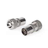 IEC (Coax) Connector | Straight | Female | Nickel Plated | 75 Ohm | Screw | Cable input diameter: 7.0 mm | Metal | Silver | 2 pcs | Box