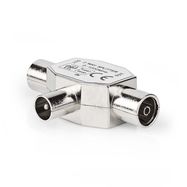 Satellite & Antenna Adapter | IEC (Coax) Male | 2x Coax Female | Nickel Plated | 75 Ohm | T-Splitter | Metal | Silver | 1 pcs | Box