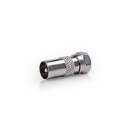 Satellite & Antenna Adapter | F Male | IEC (Coax) Male | Nickel Plated | 75 Ohm | Straight | Metal | Silver | 1 pcs | Box