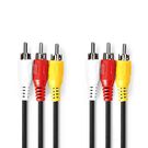 Composite Video Cable | 3x RCA Male | 3x RCA Male | Nickel Plated | 480p | 3.00 m | Round | PVC | Black | Polybag