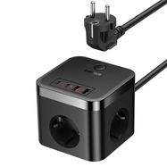 Ilgiklis 3 AC lizdai 1.5m su USB krovikliu (30W 2x USB A, 2x USB C)  PowerCombo BASEUS