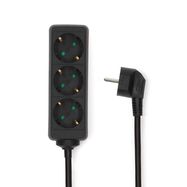 Extension Socket | Type F (CEE 7/7) | 3-Way | 1.50 m | 3680 W | 16 A | Kind of grounding: Side Contacts | 230 V AC 50/60 Hz | Socket angle: 45 ° | H05VV-F 3G1.5mm² | Black