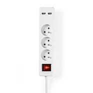 Extension Socket | Type E (CEE 7/6) | 3-Way | 1.50 m | 3680 W | 16 A | Kind of grounding: Pin Earth | 230 V AC 50/60 Hz | Socket angle: 45 ° | H05VV-F 3G1.5mm² | On/Off switch | White