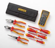 Fluke 117 Electrician's Multimeter + Hand Tools Starter Kit (5 insulated screwdrivers and 3 insulated pliers), Fluke