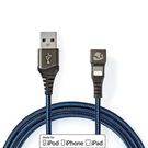 USB Cable | USB 2.0 | Apple Lightning 8-Pin | USB-A Male | 12 W | 480 Mbps | Nickel Plated | 1.00 m | Round | Braided / Nylon | Black / Blue | Cover Window Box