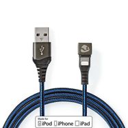 USB Cable | USB 2.0 | Apple Lightning 8-Pin | USB-A Male | 12 W | 480 Mbps | Nickel Plated | 2.00 m | Round | Braided / Nylon | Black / Blue | Cover Window Box