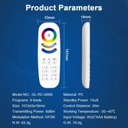 Nuotolinio valdymo pultelis GLEDOPTO RF valdikliams, 8 zonų, RGB + CCT / DIM