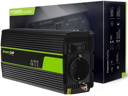 Įtampos keitiklis 12Vdc/230Vac 300W(600W) su sinusine išėjimo įtampa, USB 5V 2.1A; Green Cell INV05DE 5902719422249