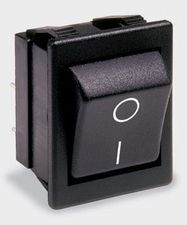 Rocker switch; (ON)-OFF, nonfixed, 4pins. 16A/250Vac, 22.1x30mm, DPST  black