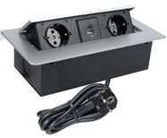 Мебельная розетка KOMBIBOX, кабель 3 м, 2x Schuko, 1xUSB, 1x USB-C, цвет алюминий