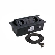 Встраиваемая мебельная розетка KOMBI BOX , провод 3м , 2х Schuko, 2x USB