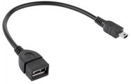 Кабель USB2.0 розетка A - mini USB B plug 0.2м, OTG, черный