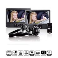 9 inch DVD dual screen with brackets and headphone Black
