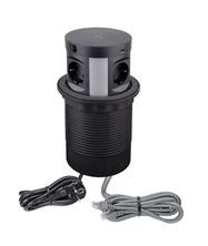 Розетка мебельная MULTIBOX, 4xDE, 1x USB, 1x USB-C, QI, RJ45, 2м черная Дизайн светлый
