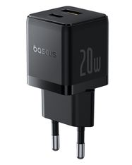 Wall Fast Charger Palm 20W USB + USB-C QC3.0 PD3.0 with USB-C Cable 1m, Black