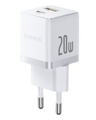 Wall Fast Charger Palm 20W USB + USB-C QC3.0 PD3.0 with USB-C Cable 1m, White