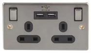 SWITCHED SOCKET, BLK NICKEL, 2GANG, 13A