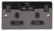 SWITCHED SOCKET, BLK NICKEL, 2GANG, 13A