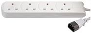 IEC C14 TO 4 GANG MAINS SOCKET WHT 1M