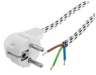 Cable;CEE 7/7 (E/F) plug angled,wires;textile braid;white;2m