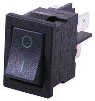 ROCKER SWITCH, DPST, BLACK/GREEN