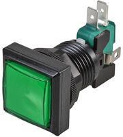 SWITCH, ILLUM, MOM, 12V, 24.4MM, SQ, GRN