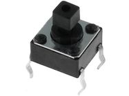 Tact swich; OFF-(ON) nonfixed; 4pins; 0.05A/12 VDC; SPST-NO; 6x6mm, THT; square button