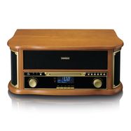 Wooden retro Record Player with Bluetooth®, DAB+/FM radio, USB encoding, CD player, cassette player, and built-in speakers