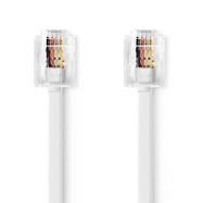 Telecom Cable | RJ11 Male | RJ11 Male | 5.00 m | Cable design: Flat | Nickel Plated | Cable type: RJ11 | White | Label
