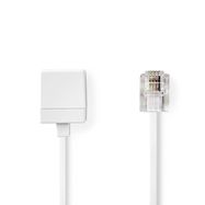 Telecom Extension Cable | RJ11 Male | RJ11 Female | 10.0 m | Cable design: Flat | Plating: Gold Plated | Cable type: RJ11 | White | Label