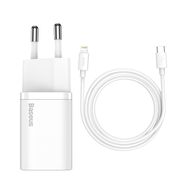 Sieninis įkroviklis Super Si 20W USB-C QC3.0 PD su Lightning 1m laidu, baltas