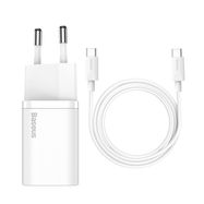 Настенное быстрое зарядное устройство Super Si 25W USB-C QC3.0 PD с кабелем USB-C 1м, белый