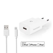 Wall Charger | 12 W | Quick charge feature | 1x 2.4 A | Number of outputs: 1 | USB-A | Lightning 8-Pin (Loose) Cable | 1.00 m | Single Voltage Output | White
